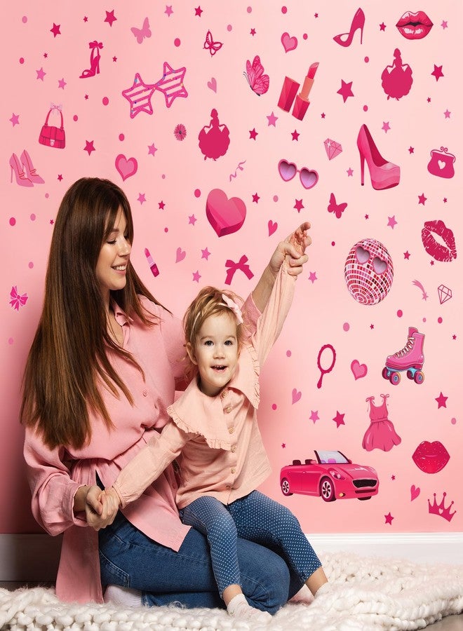 Chivertion 116 Pcs Hot Pink Girl Wall Stickers, Princess Doll Lip Heart Room Decor for Girls Bedroom, Removable Pink Wall Decor, Pink Girls Decorations Decals Sticker, 11.4 x 8.3 Inch, 6 Sheets - Image 5